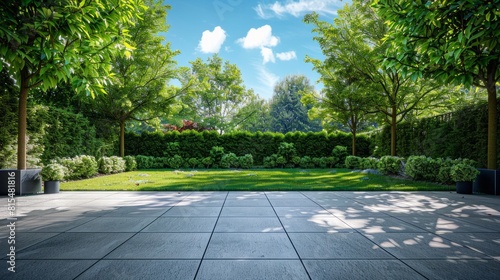 Wallpaper Mural Minimalist Dutch city garden, showcasing serene greenery and tiled path, AI Generative. Torontodigital.ca