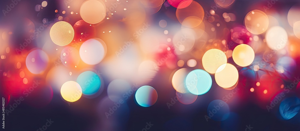 A close up image of blurred Christmas lights creates a cozy evening mood representing the festive and joyful holiday season Happy New Year. Creative banner. Copyspace image