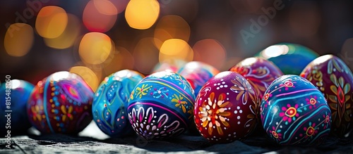 Easter eggs are being celebrated in a colorful Paschal event. Creative banner. Copyspace image