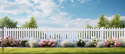 A copy space image displays the harmonious blend of functionality and aesthetics demonstrating how a thoughtfully crafted fence can elevate the visual appeal of a home especially for landscaping purp