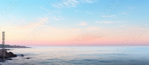 Picturesque coastline with a serene ambiance at dawn featuring an empty expanse and ample copy space image