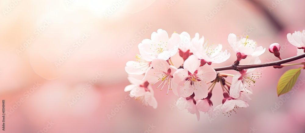 A beautiful pastel toned spring blossom with soft and dreamy bokeh background creating an abstract and blurred image that is perfect for a card or as a background. Creative banner. Copyspace image