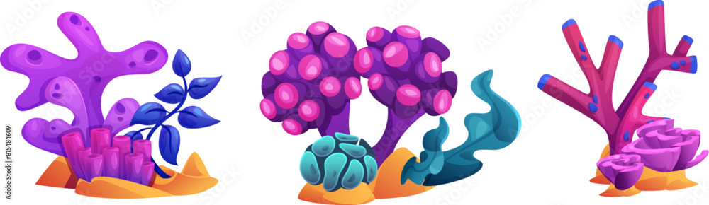 Underwater reef and coral plant for ocean vector. Marine seaweed isolated icon set. Undersea flora element collection. Abstract seabed grass for tropical fauna and nature. Deep nautical life graphic Underwater reef and coral plant for ocean vector. Marine seaweed isolated icon set. Undersea flora element collection. Abstract seabed grass for tropical fauna and nature. Deep nautical life graphic