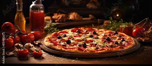 Authentic Italian cuisine featuring a homemade pizza with a mouthwatering taste Capture the essence of Italy through this delectable dish. Creative banner. Copyspace image