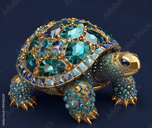 Illustration of a shining jewelry brooch turtle with precious stones on the shell  an expensive gift Generative AI. 