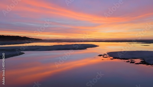 A colorful sunset reflected in the calm waters of upscaled_3