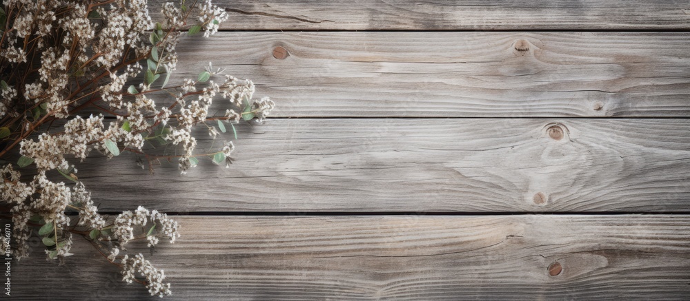 Fototapeta premium A rustic wooden backdrop adorned with delicate twigs creates an ideal copy space image