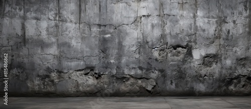 An aged concrete wall exhibits a profound extensive and dim crevice Copy space image