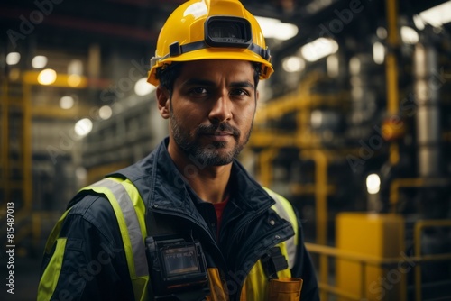 Wallpaper Mural male engineer wearing hat and safety suit and holding tablet inside oil refinery factory. Torontodigital.ca