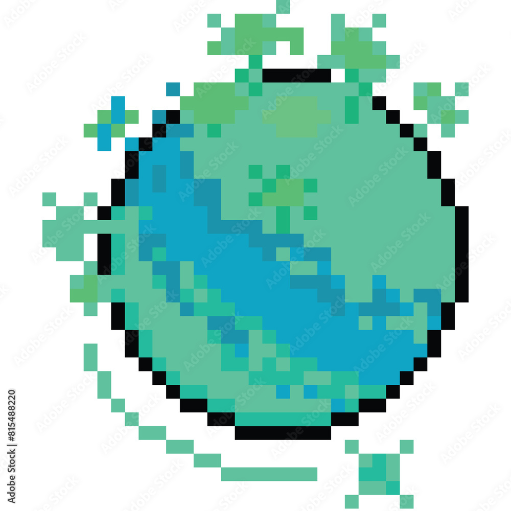 Fototapeta premium Pixel art cartoon green nature planet icon