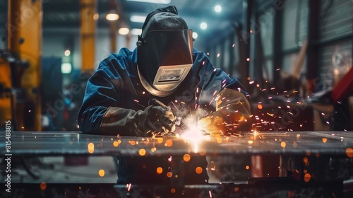 Industrial Welder Working at Metal Fabrication Shop