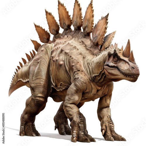 A realistic drawing of a walking Stegosaurus dinosaur