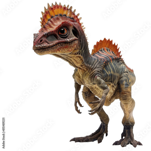A small dinosaur with a large crest on its head and a long tail