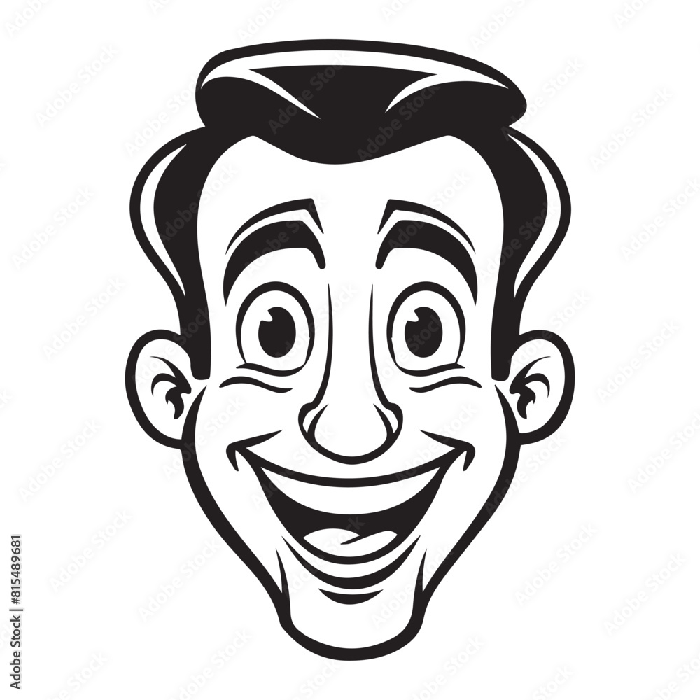 Simple and flat icon of cartoon smiling man face, black vector illustration on white background Simple and flat icon of cartoon smiling man face, black vector illustration on white background