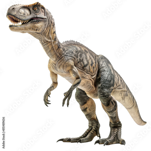 A small  bipedal dinosaur with a long tail and sharp teeth. It is covered in feathers and has a distinctive crest on its head.