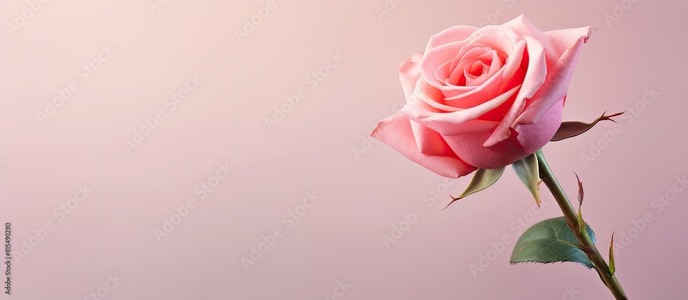 The pink rose often associated with friendship is depicted in this image with empty space around it for any desired use. Creative banner. Copyspace image The pink rose often associated with friendship is depicted in this image with empty space around it for any desired use. Creative banner. Copyspace image