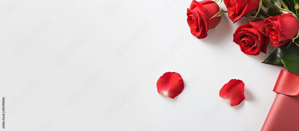 A copy space image of exquisite red roses arranged alongside a blank invitation card ready to be filled with heartfelt words A copy space image of exquisite red roses arranged alongside a blank invitation card ready to be filled with heartfelt words