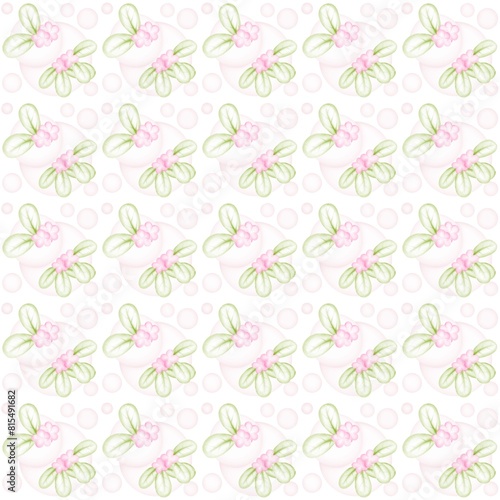 Background with pink floral pattern interspersed with leaves. photo