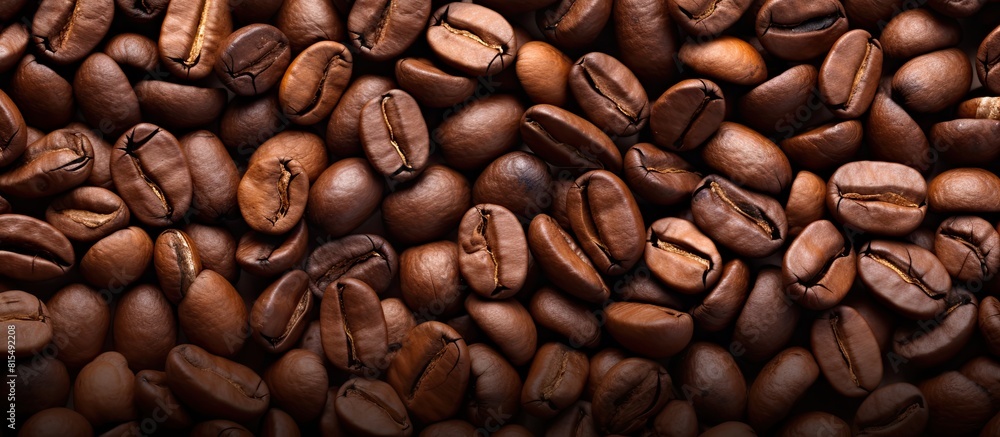 Obraz premium Texture background image of coffee beans. Creative banner. Copyspace image
