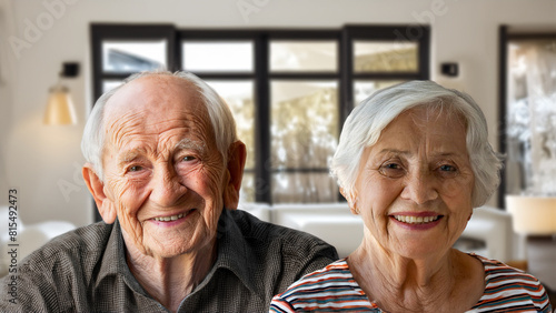 Portrait couple of chealthy happy smile senior elderly caucasian old face with wrinkle at house  healthcare lifestyle of retirement concept,Golden age healthcare cheerful lifestyle,