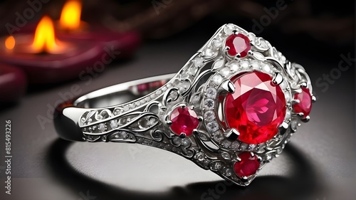 The Ruby Ring: Write about a ruby ring that glows with an inner fire, symbolizing passion and beauty. Explore the history of the ring and the various romantic and dramatic stories it has witnessed thr photo