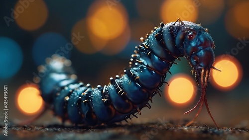 Caterpillar, a common insect in Isolated blur bokeh background, a common insect in nature photo