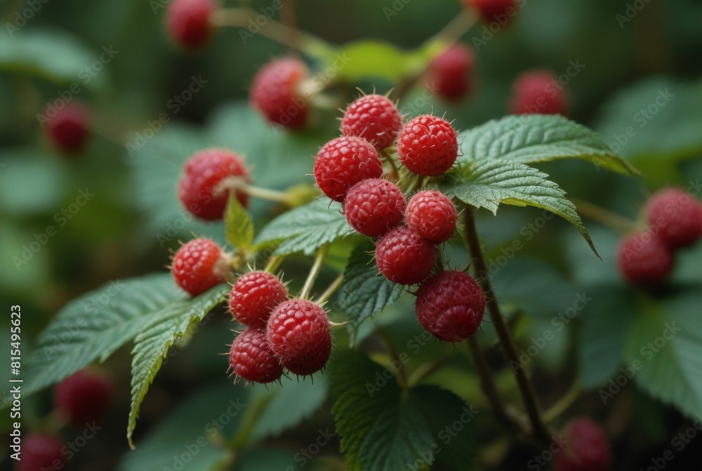 wild raspberries on the background of the forest in close-up, wild raspberries on the background of the forest in close-up,