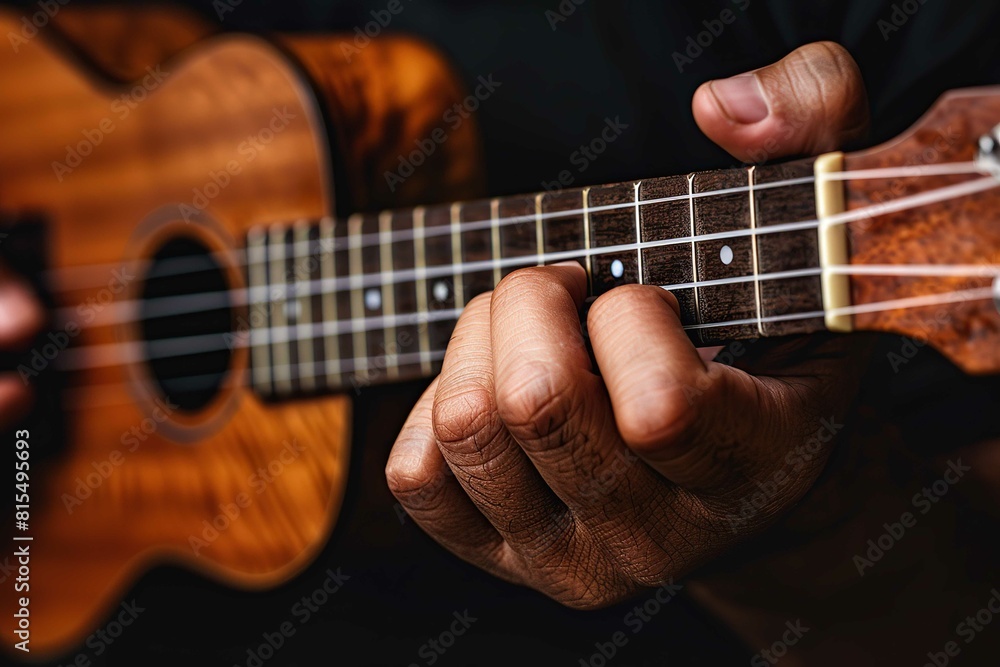 Ukulele player, close up view on hand Ukulele player, close up view on hand