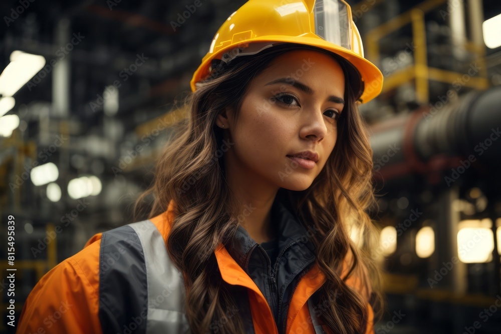 female engineer wearing safety suit working at oil refinery factory female engineer wearing safety suit working at oil refinery factory