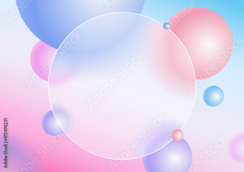 Creative glassmorphism illustration design with round transparent frame and floating spheres template