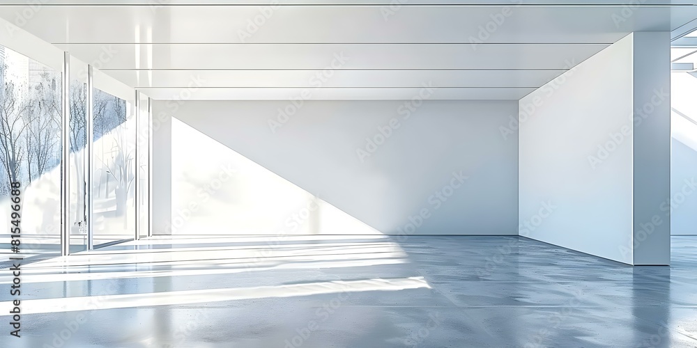Obraz premium Empty white office interior with blank wall. Concept Minimalist Interiors, White Office Space, Blank Wall Decoration, Clean and Simple Design