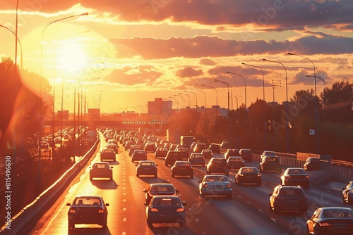 Highway traffic in sunset