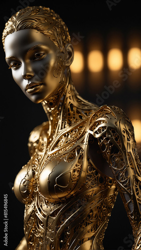 female humanoid statue crafted from sparkling gold 07