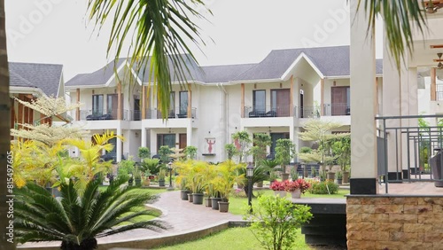 Beautiful residential buildings with beautiful garden. photo