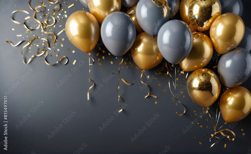 Balloons of gray, golden color on an isolated background. Holiday concept, banner Balloons of gray, golden color on an isolated background. Holiday concept, banner