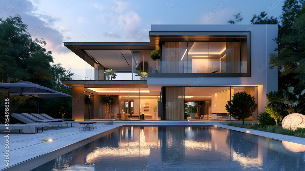 Modern house with a swimming pool modern pool villa at the beach luxury villa : Generative AI Modern house with a swimming pool modern pool villa at the beach luxury villa : Generative AI