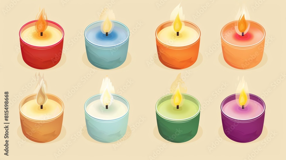 Scented candle flat design, top view, candle theme, cartoon drawing, Analogous Color Scheme Scented candle flat design, top view, candle theme, cartoon drawing, Analogous Color Scheme