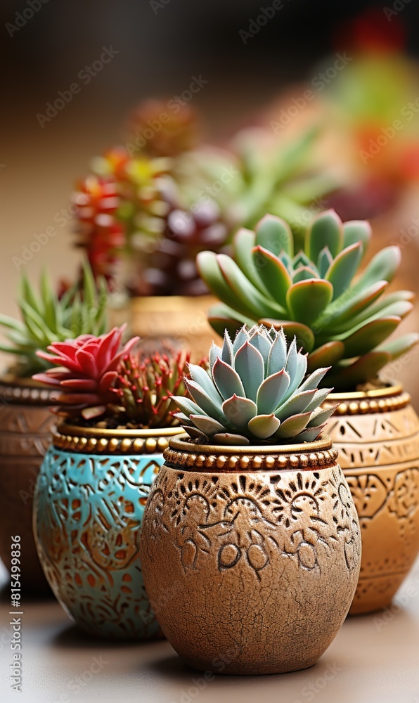 Houseplants (succulents) in pots on a light background Houseplants (succulents) in pots on a light background