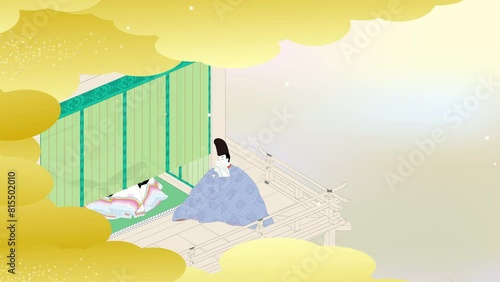 平安時代寝殿造りの部屋での逢瀬の男女のイメージイラスト動画