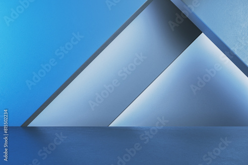 Fototapeta Naklejka Na Ścianę i Meble -  Empty blue triangular gallery wall with mock up place. Museum concept. 3D Rendering.