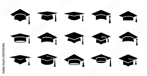 Academic graduation cap icon set vector illustration