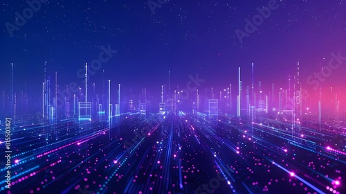 Abstract speed light flow through the city with gradient and aesthetic Intricate lighting design ,Smart city and big data connection technology concept. 3D rendering © kinza