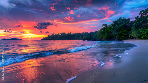 Serene Sunset Beach with Colorful Sky