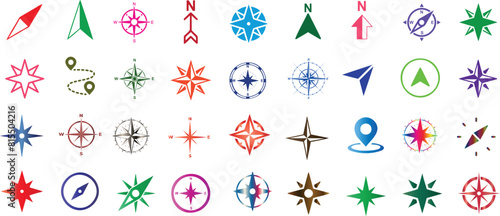 Colorful compass icon navigation symbols vector illustration