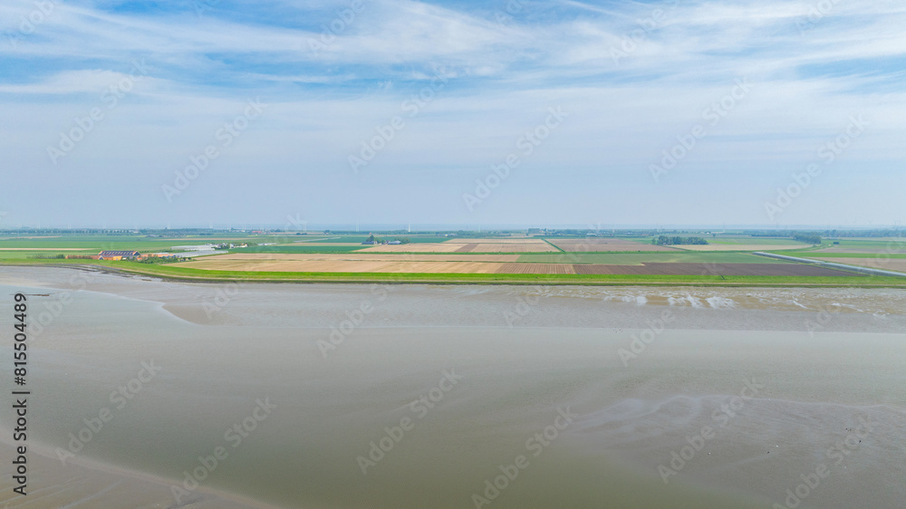 Aerial view of the coast at low tide