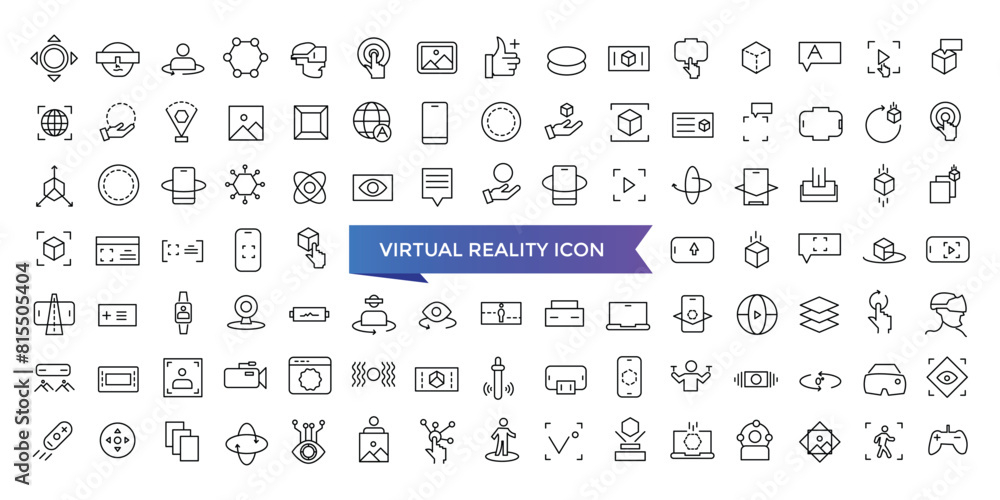 Virtual reality icon collection. Related to VR, augmented reality, headcollection, immersive, mixed reality, AR, 360 degree and more. Line vector icons set. Virtual reality icon collection. Related to VR, augmented reality, headcollection, immersive, mixed reality, AR, 360 degree and more. Line vector icons set.