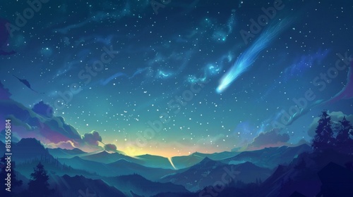 A beautiful night sky with a comet shooting across it photo