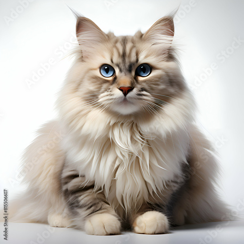 Beautiful long haired cat of breed on white background © Wazir Design