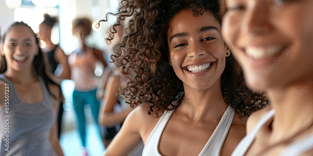 a diverse group of smiling people are in a fitness class, generative AI a diverse group of smiling people are in a fitness class, generative AI