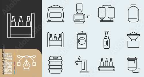 Brewery icons set outline vector. Beer alcohol. Bar can